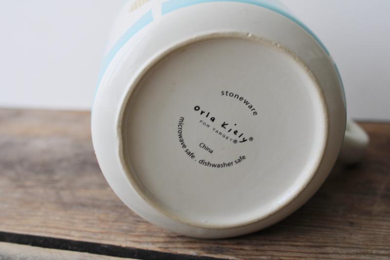 Orla Kiely for Target ceramic coffee mug, retro daisy flowers on aqua