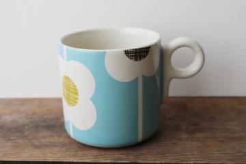 Orla Kiely for Target ceramic coffee mug, retro daisy flowers on aqua