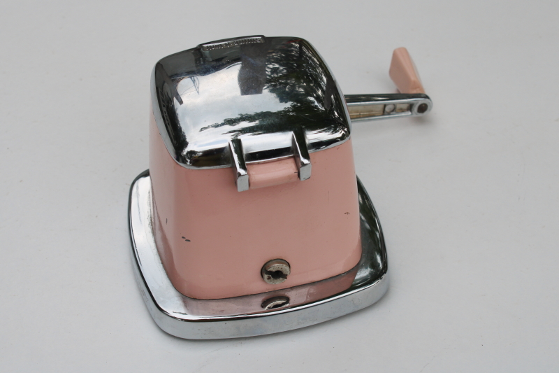 PINK Swing A Way ice crusher, mid century modern vintage hand crank grinder only, 1950s retro