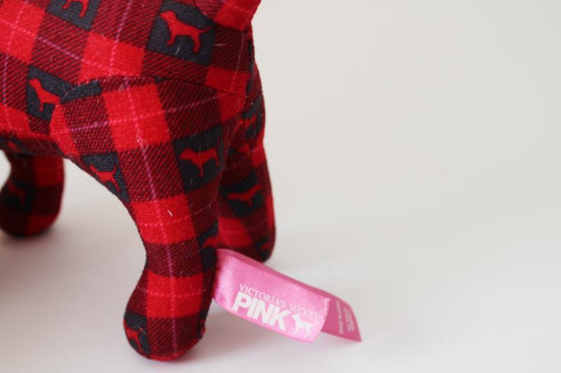 PINK stuffed dog red black plaid buffalo checked holiday labrador w/ scarf