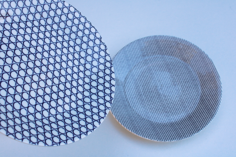 Pacific Royal Doulton plates, minimalist mod design cobalt blue  white patterns