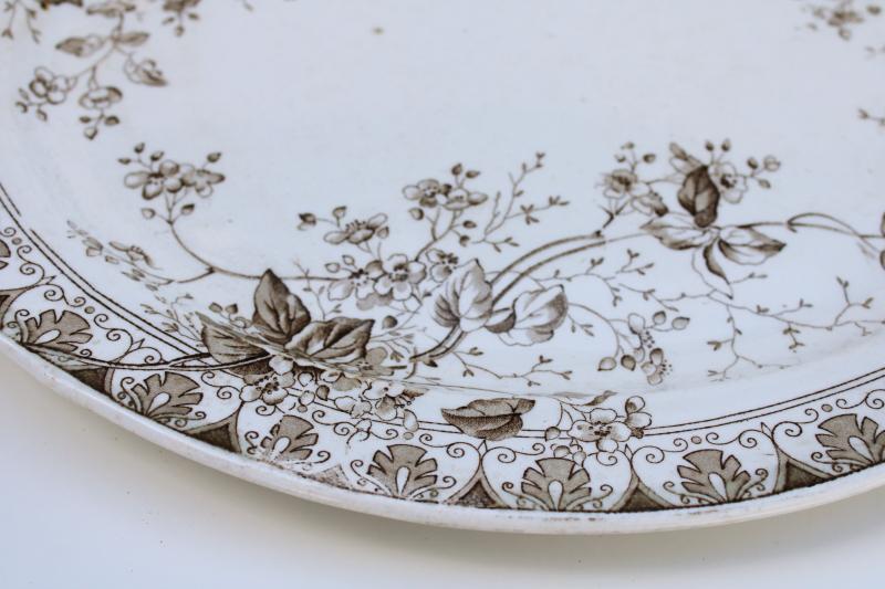 Parisian granite antique ironstone china platter, Rosaline aesthetic brown transfer pattern 