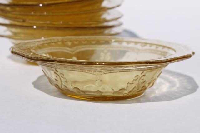 Patrician pattern vintage amber yellow depression glass fruit bowls set of 10