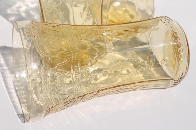 Patrician pattern vintage amber yellow depression glass tumblers, set of four