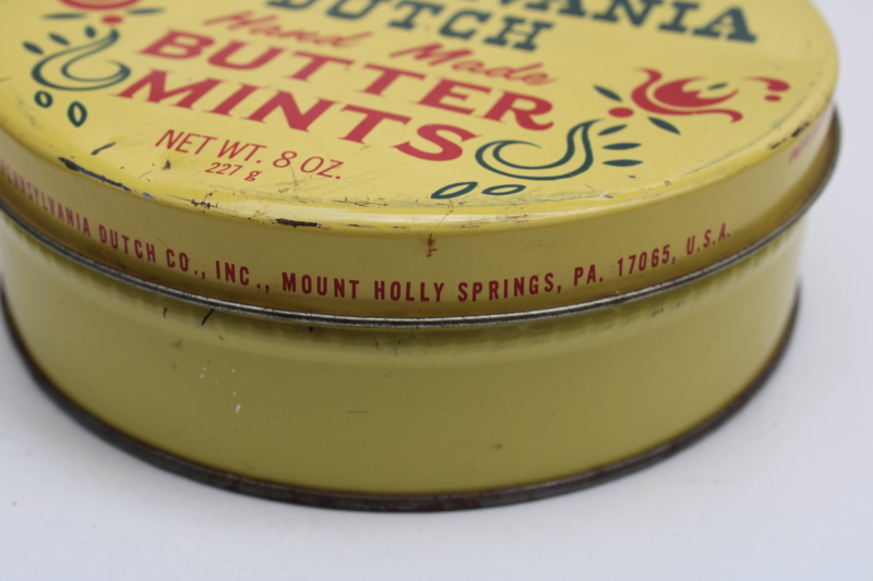 Pennsylvania Dutch Handmade Butter Mints vintage candy tin w/ folk