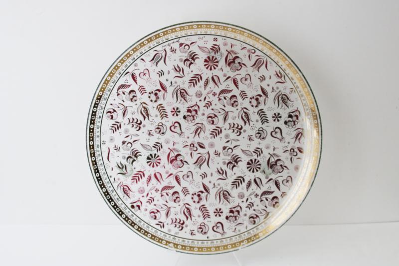 Persian Garden vintage Briard gold paisley print glass tray, large round footed plate