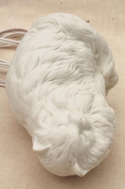 Persian cat pure white bisque china nightlight, 80s vintage Enesco label