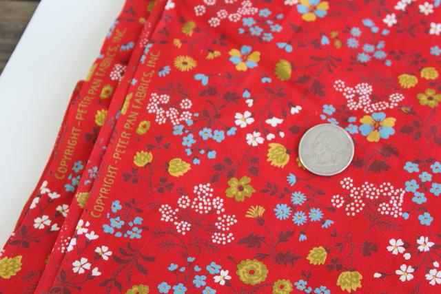Peter Pan Fabrics vintage red calico print cotton material, 4 yards