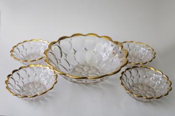 Pilgrim AKA thumbprint pattern glass, gold band fruit or salad bowls vintage Jeannette glass