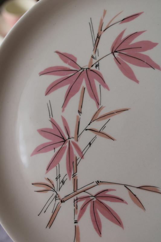 Pink Bamboo mid-century mod vintage Salem china set, 1950s Chinatown or tiki style!