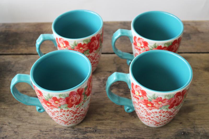 Pioneer Woman vintage floral jumbo mugs set of four 24 oz size coffee cups