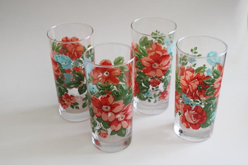 Pioneer Woman Vintage Floral Pattern Drinking Glasses Tumblers Set Of 4