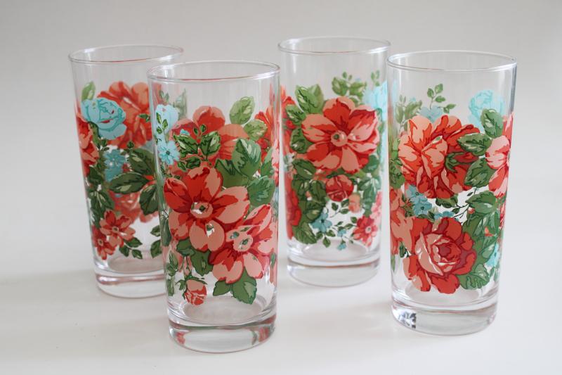 Pioneer Woman vintage floral pattern drinking glasses, tumblers set of 4
