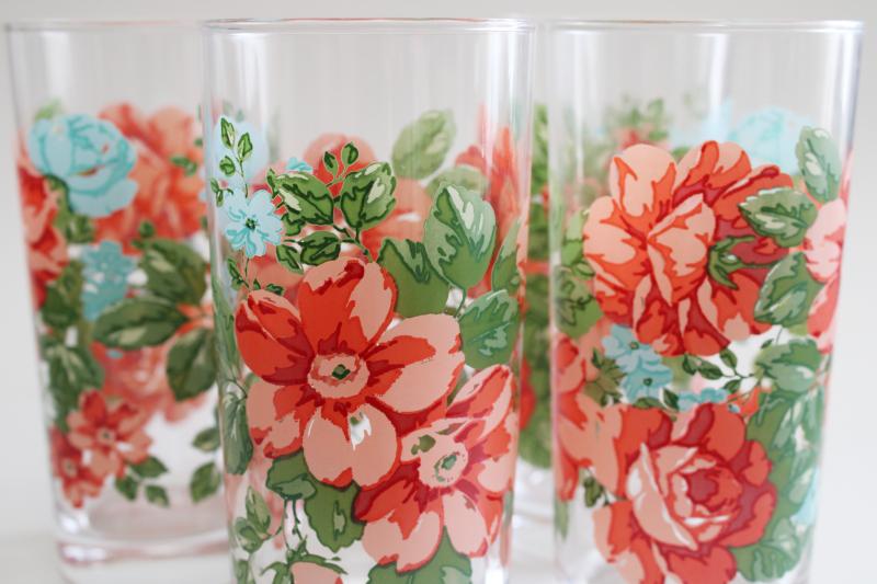 Pioneer Woman vintage floral pattern drinking glasses, tumblers set of 4