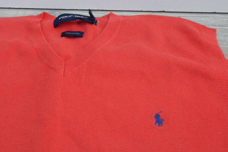 Polo Golf Ralph Lauren soft smooth cotton knit sweater vest, preppy coral color, mens medium