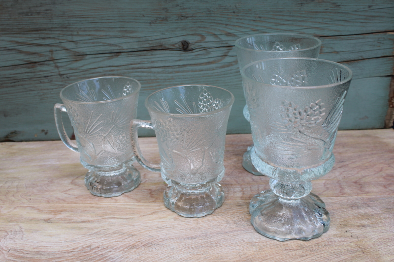 Ponderosa Pine vintage crystal clear Tiara glass water or wine glasses and mugs