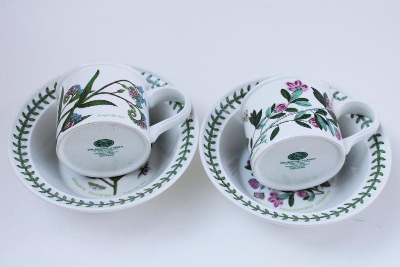 Portmeirion Botanic Garden oatmeal cereal bowls & mugs, rhododendron, forget me not
