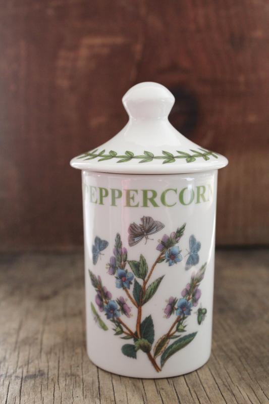 Portmeirion pottery Botanic Garden china, Peppercorn spice set jar w/ lid