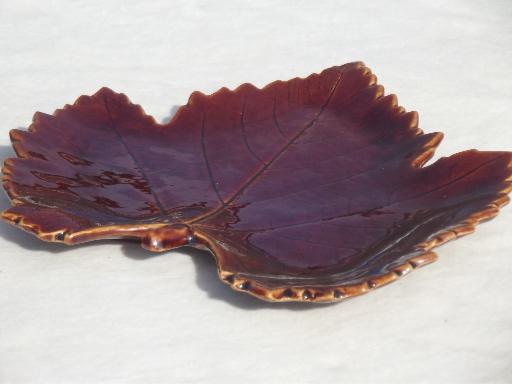 Portugal pottery cheese leaf plates, majolica style leaves from Crate & Barrel