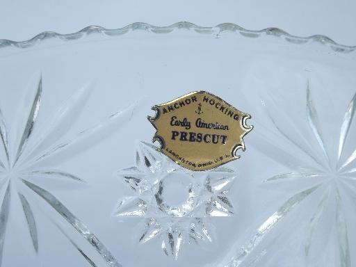 Pres-cut pressed glass salad bowls set w/ vintage Anchor Hocking label 