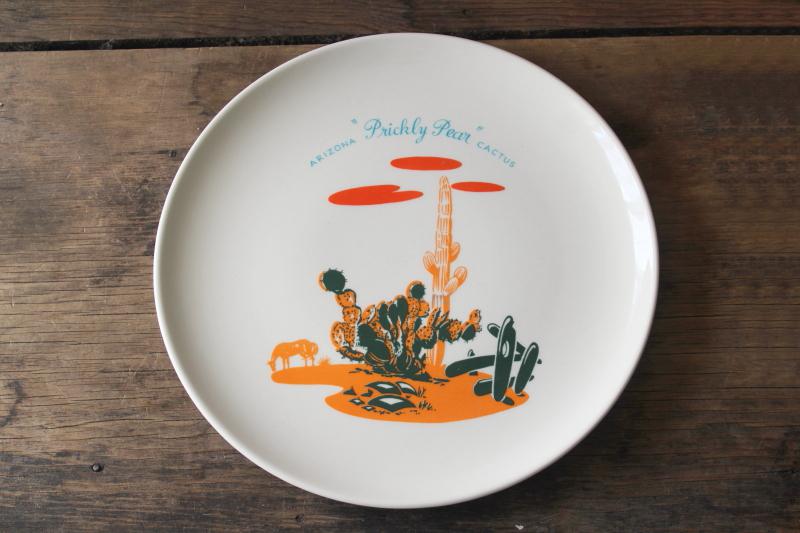 Prickly Pear dinner plate, vintage Arizona Cactus dinnerware Universal pottery Blakely pattern