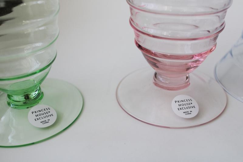 Princess House label pastel parfait glasses set, large dessert dishes or flower vases