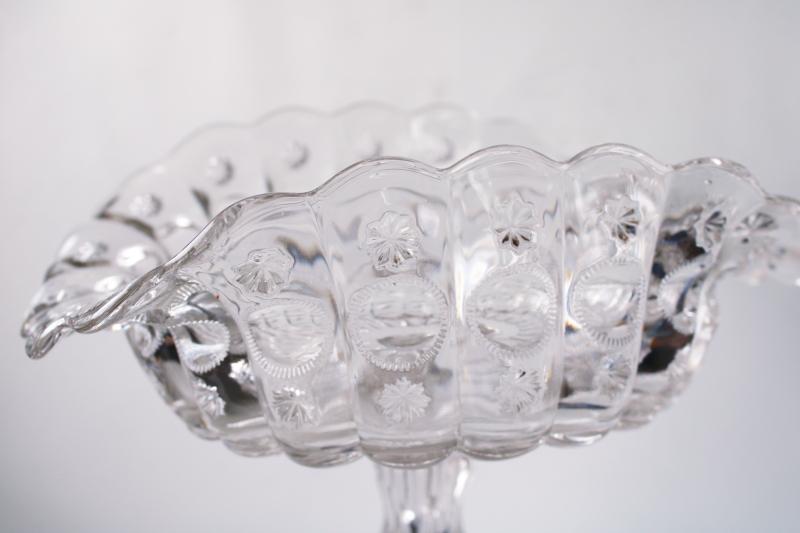 Priscilla moon & stars pattern glass, fruit bowl banana stand, vintage crystal clear glass