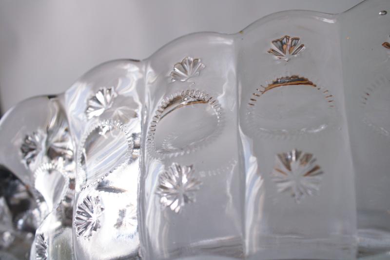 Priscilla moon & stars pattern glass, fruit bowl banana stand, vintage crystal clear glass