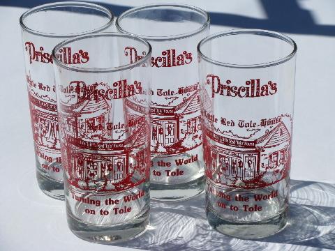 Priscilla's Little Red Tole House advertising, lot of glass tumblers