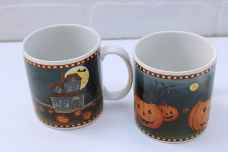 Pumpkin Hollow vintage Sakura ceramic Halloween mugs black cat jack o lantern haunted house