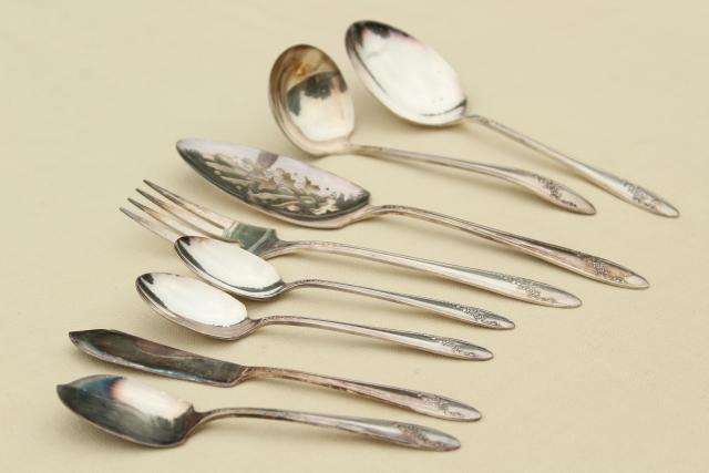 Queen Bess Oneida Tudor plate silverplate flatware, vintage silverware lot