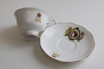 Queen Elizabeth II Coronation portrait tea cup and saucer, vintage Royal Albert china