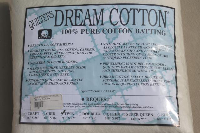 Quilter's Dream pure unbleached cotton quilt batting, sealed package, twin size