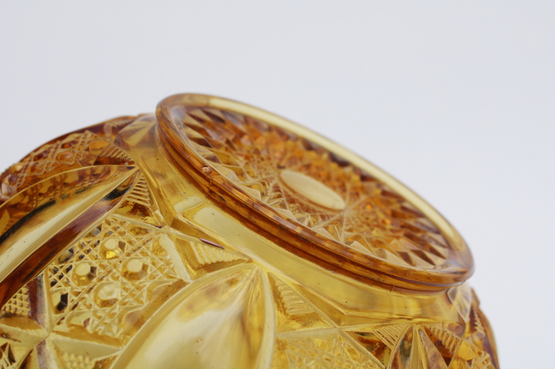 Quintec pinwheel pattern pressed glass bowl, vintage amber gold glassware
