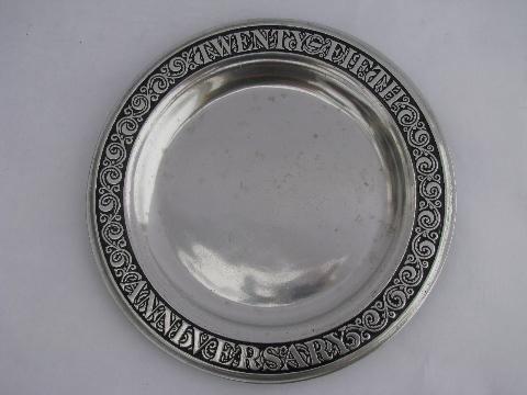 RWP mark, vintage Wilton Armetale pewter plate, 25th anniversary