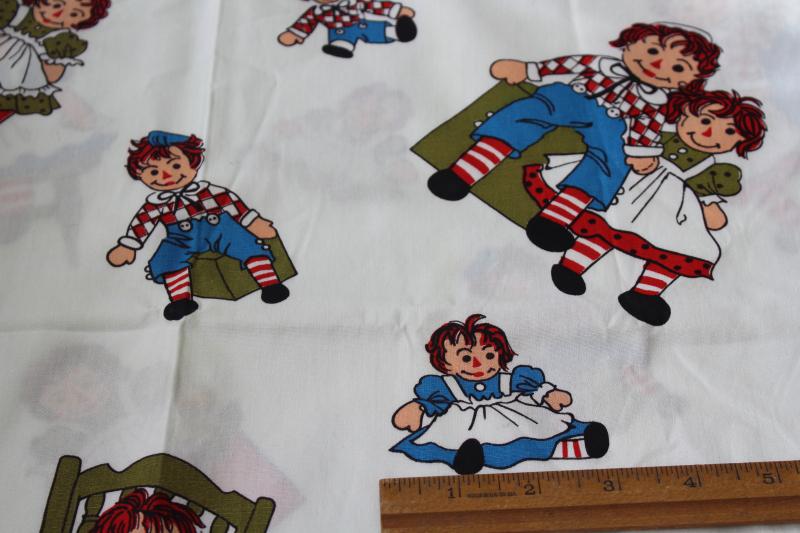Raggedy Ann &amp; Andy rag doll print cotton fabric, 60s 70s vintage