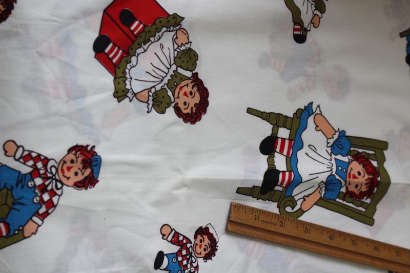 Raggedy Ann &amp; Andy rag doll print cotton fabric, 60s 70s vintage