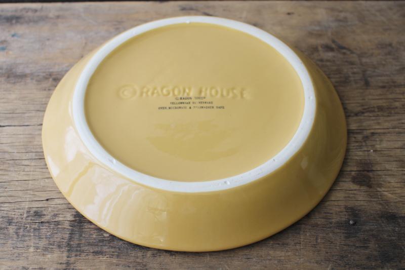 Ragon House yellow ware pottery plate pie pan shape, vintage primitive style