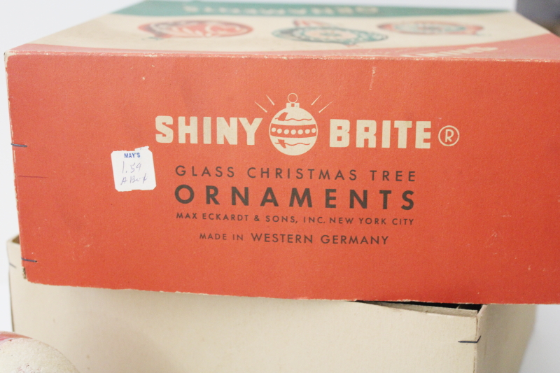 Rare BIG vintage Shiny Brite glass window ball Christmas ornaments in box Western Germany