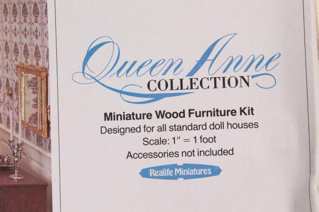 Realife miniatures 70s vintage dollhouse furniture kits, Queen Anne collection