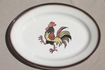Red Rooster platter, vintage Metlox Poppytrail California pottery for country kitchen