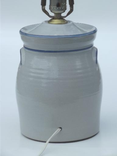 Red Wing stoneware crock jar lamp, vintage country primitive table lamp