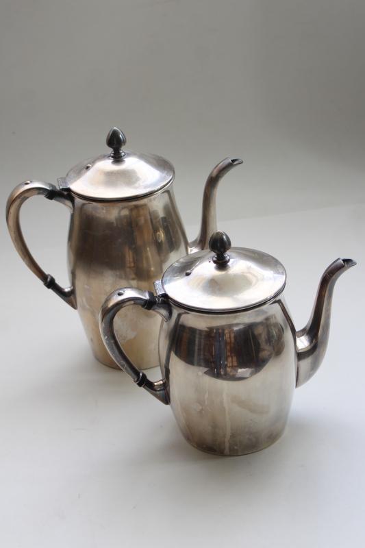 Revere style Poole silver tea & coffee pots, vintage silverplate tea set antique reproduction
