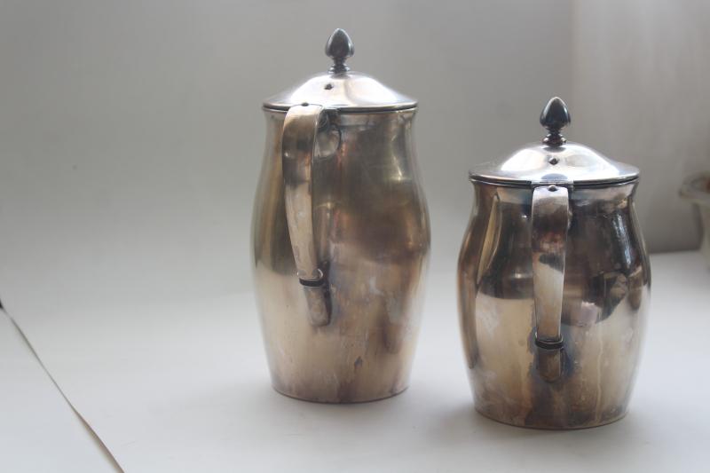 Revere style Poole silver tea & coffee pots, vintage silverplate tea set antique reproduction