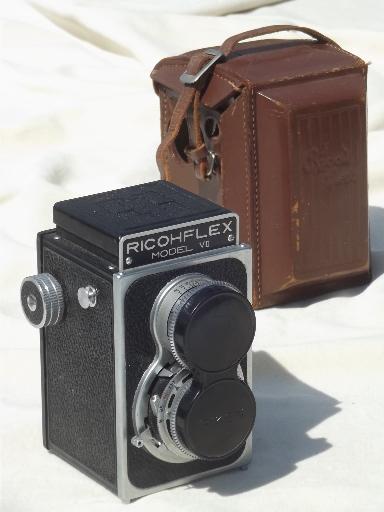 Ricohflex VII reflex camera w/Riken lenses, vintage mid century TLR film camera