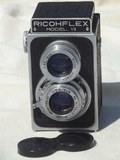 Ricohflex VII reflex camera w/Riken lenses, vintage mid century TLR film camera