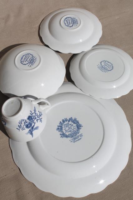 Ridgway Windsor blue & white vintage china dishes, dinnerware set for 8