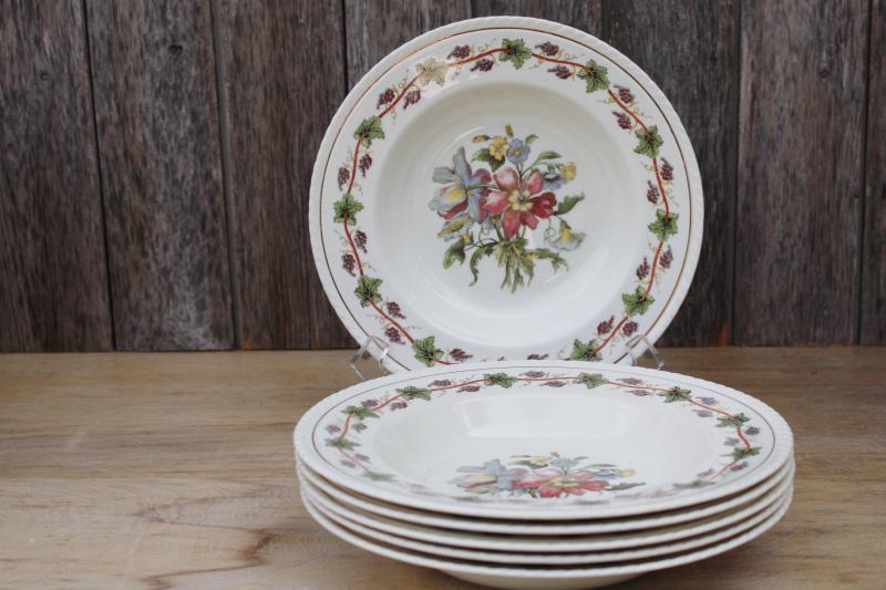 Riviera pattern Crown Ducal china soup bowls, antique vintage English dishes 