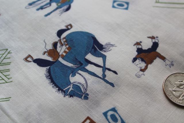 Rodeo cowboy vintage print cotton fabric, mid-century rockabilly western style