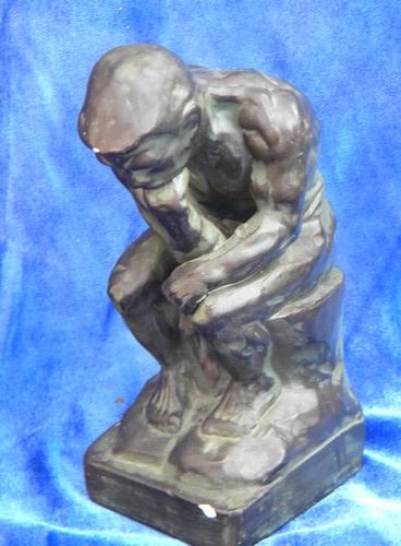 Rodin's bronze 'The Thinker', vintage chalkware statue Japan